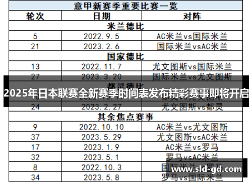 2025年日本联赛全新赛季时间表发布精彩赛事即将开启